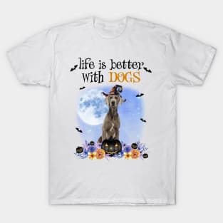 Weimaraner Witch Hat Life Is Better With Dogs Halloween T-Shirt